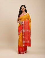 Yellow & Red Linen Saree with Running Blouse