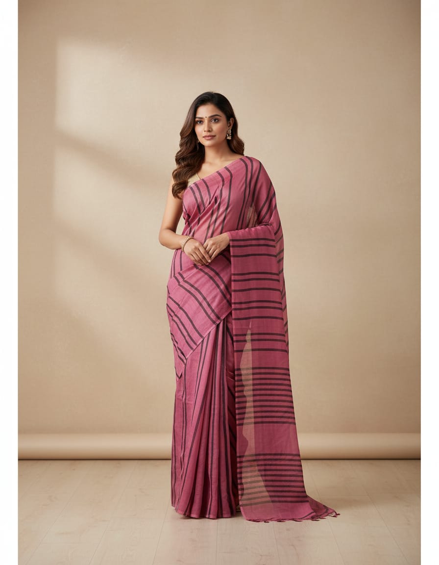 Maroon Linen Cotton Saree with Running Blouse